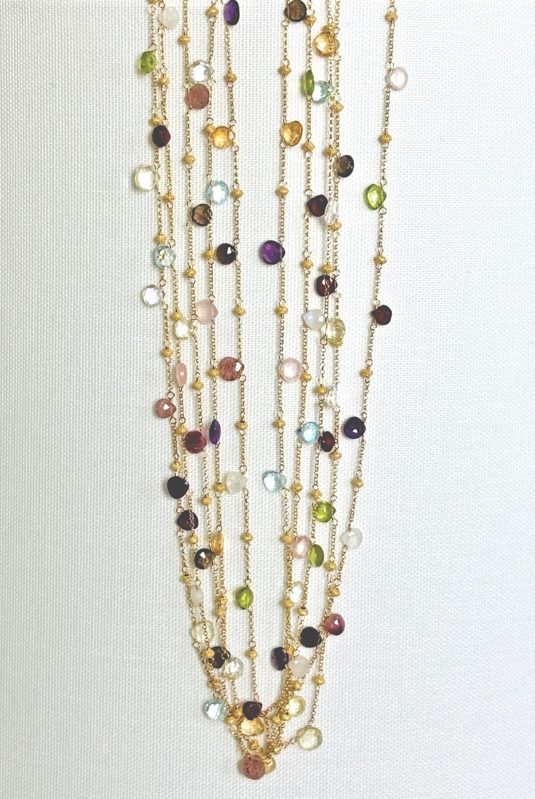 Spectacular Multi-Gem Briolette Vermeil 5 Strand Necklace