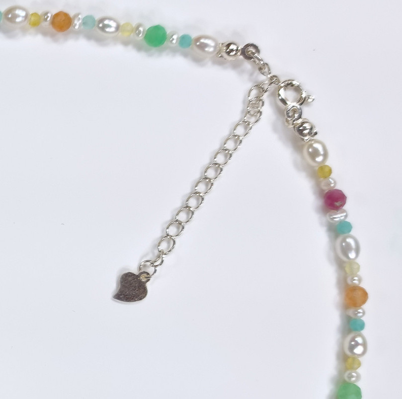 Delicate Pearl Beaded Choker Necklace 925 Silver Clasp Multi-Color Gemstone