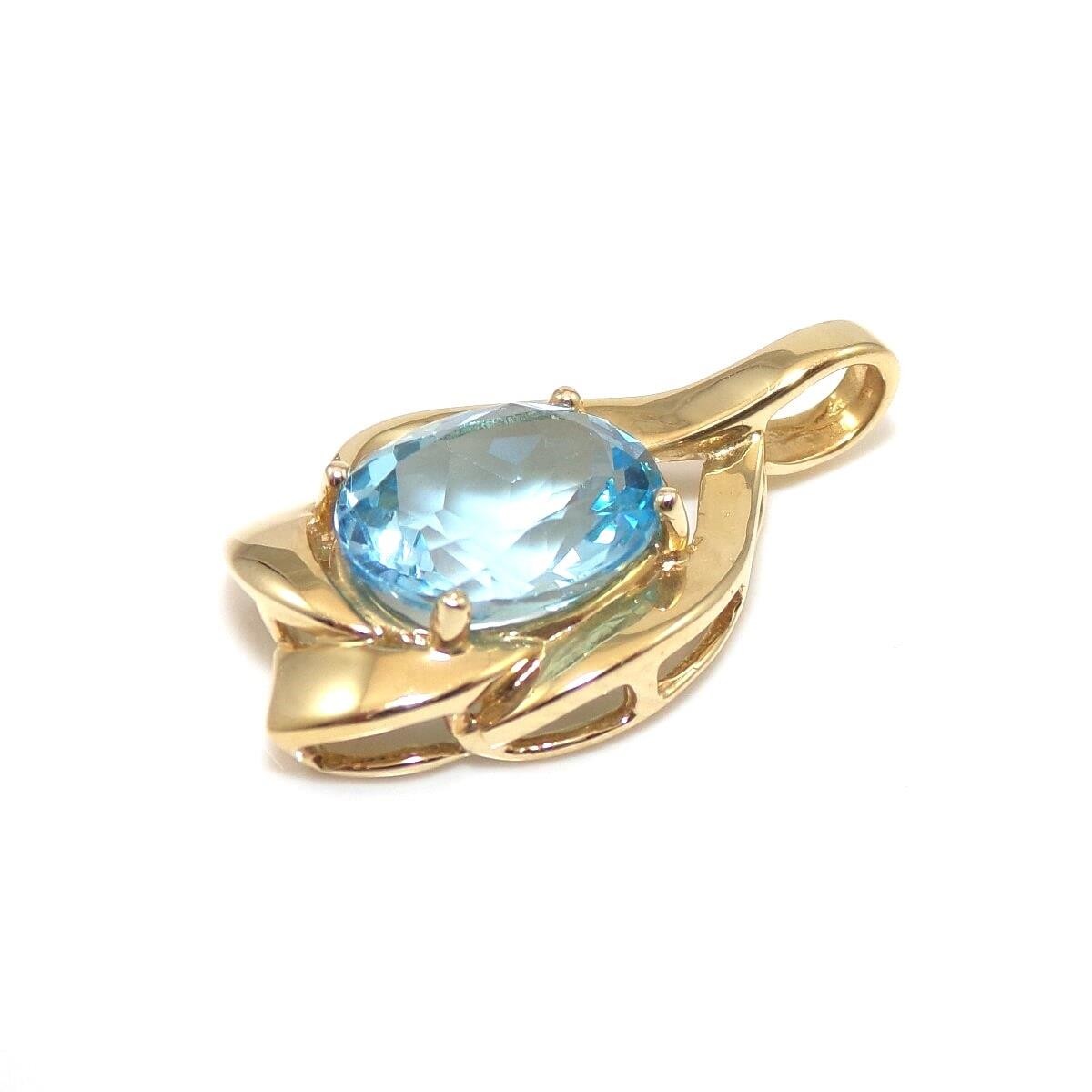 14K Yellow Gold Blue Topaz Oval Pendant