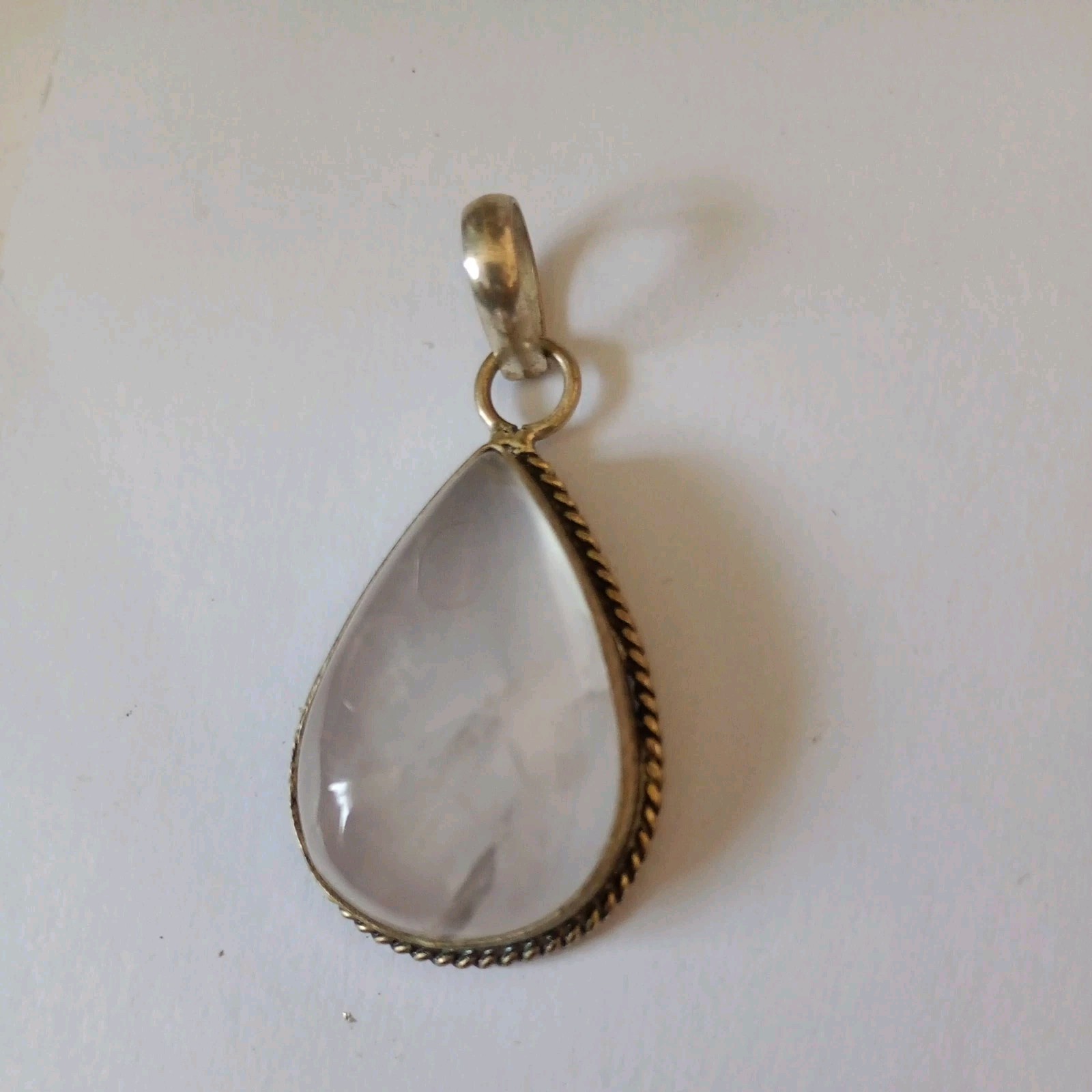Large Rose Quartz pear shaped, Silver Pendant