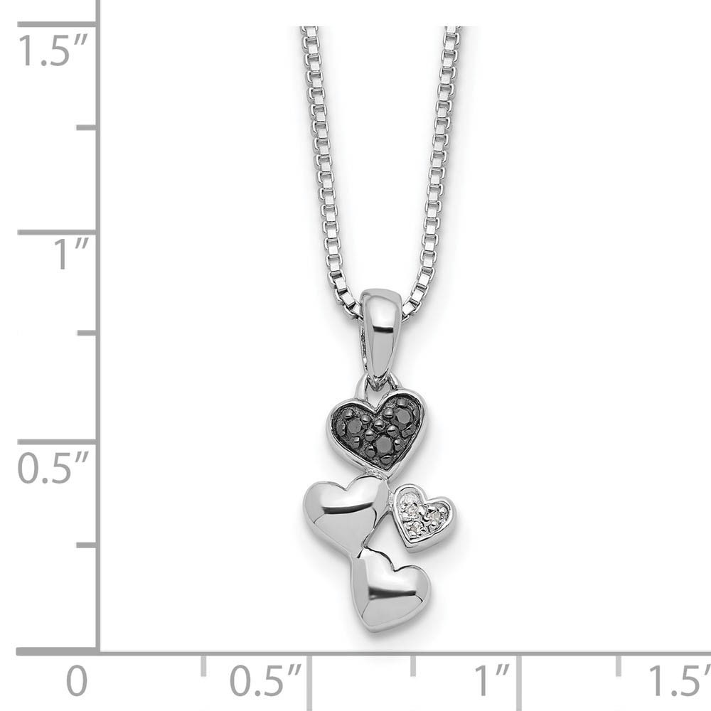 Black & White Diamond Small Cascading Heart Sterling Silver Necklace
