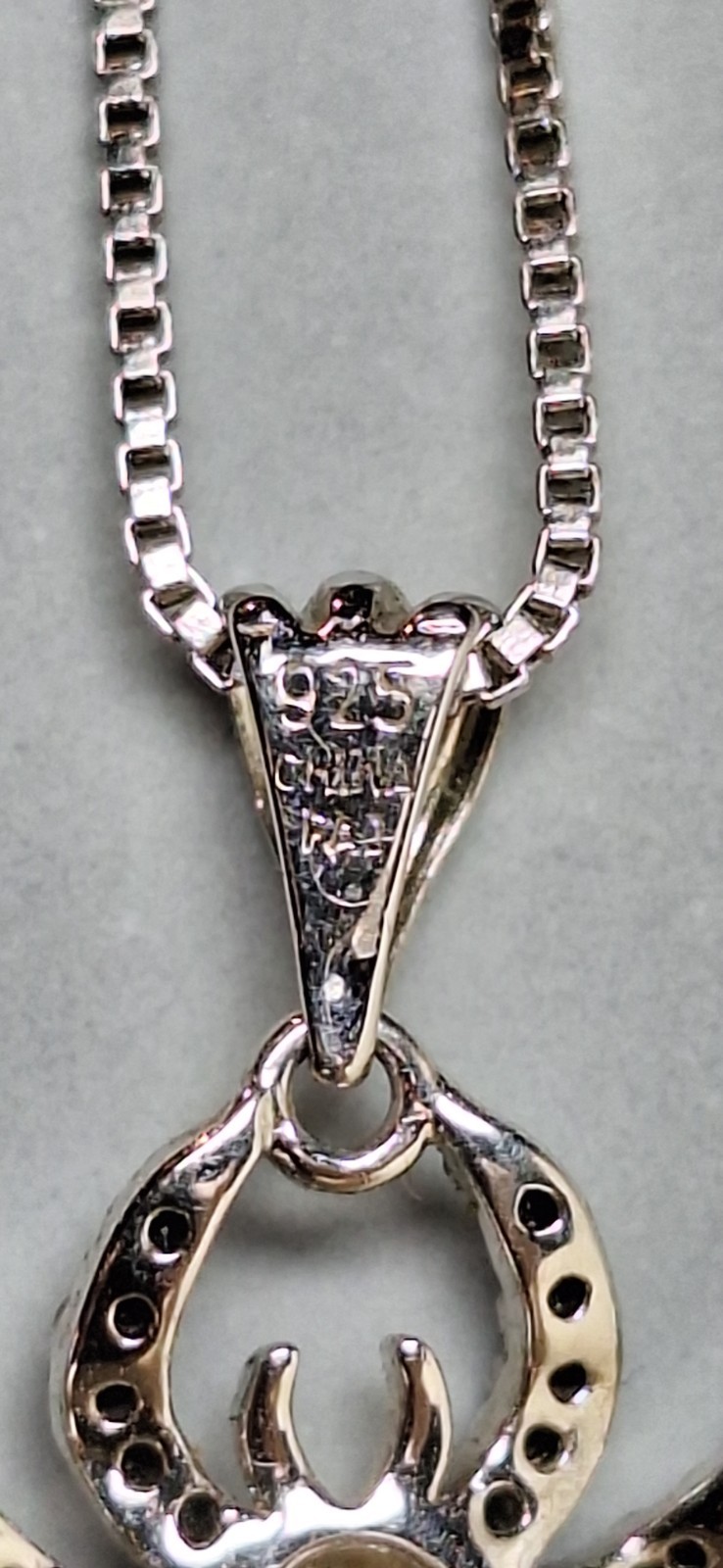 Sterling Silver White, Black Diamond Spider Charm With 18″ Sterling Silver Chain