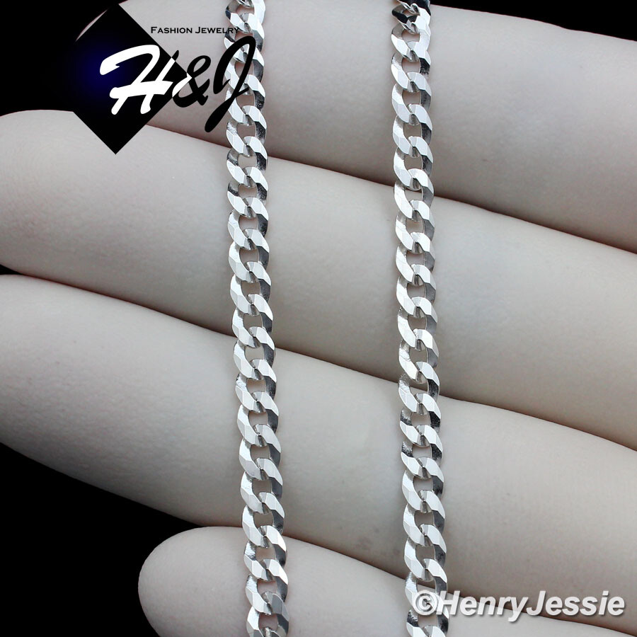 18″20″24″MEN 925 STERLING SILVER 4MM FLAT CUBAN CURB LINK CHAIN NECKLACE*SN16