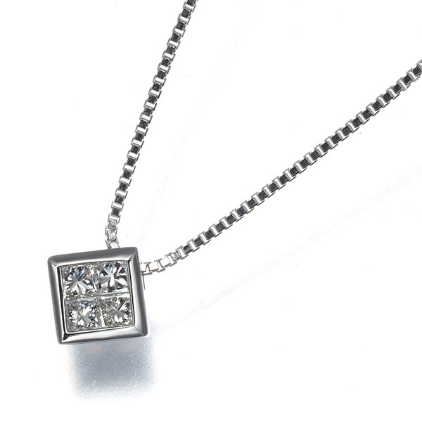 Auth VENDOME Necklace Diamond 0.20ct Square 950 850 Platinum