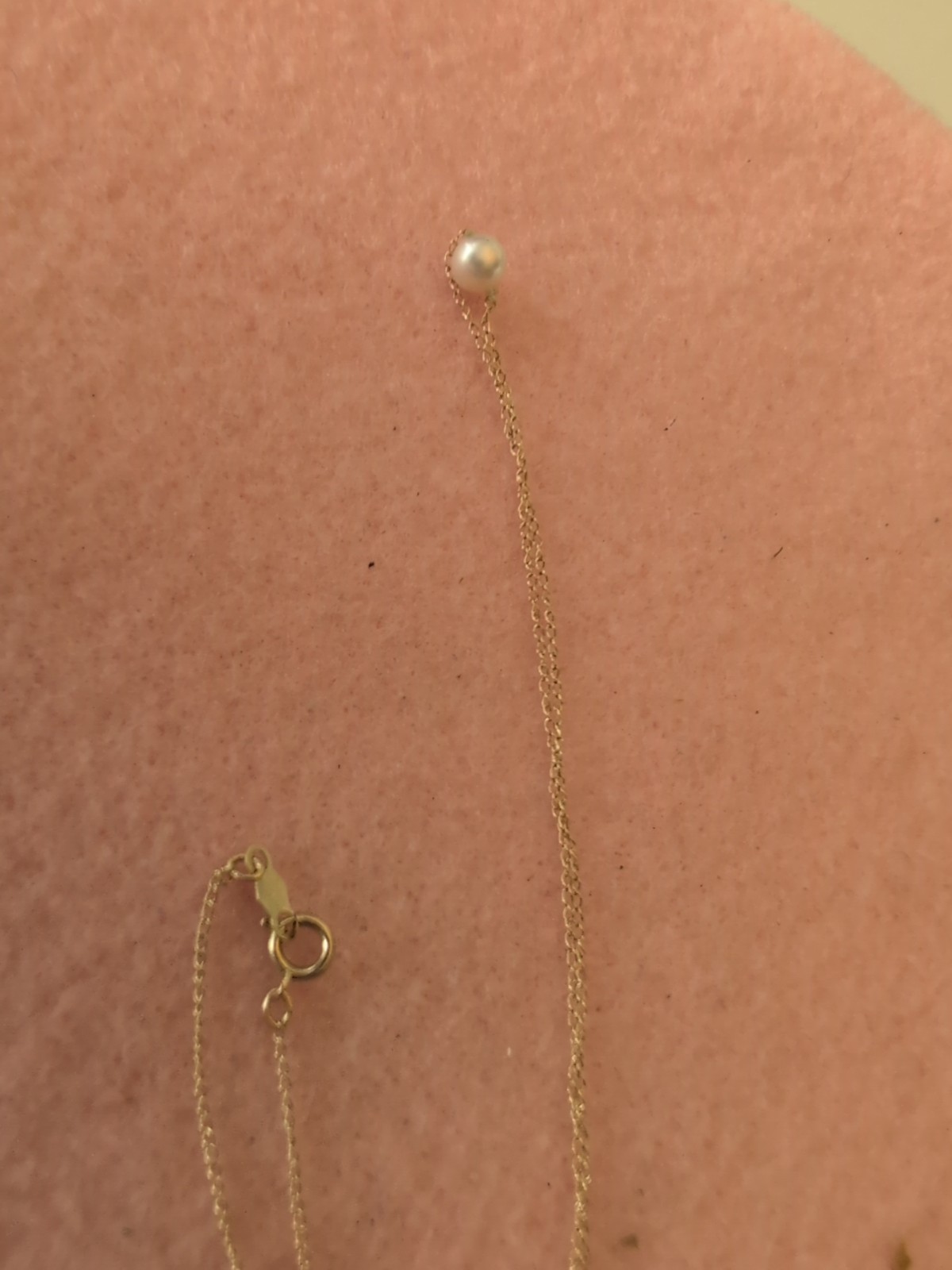Child’s 14K Yellow Gold Necklace With Genuine Pearl, Lovely Gift
