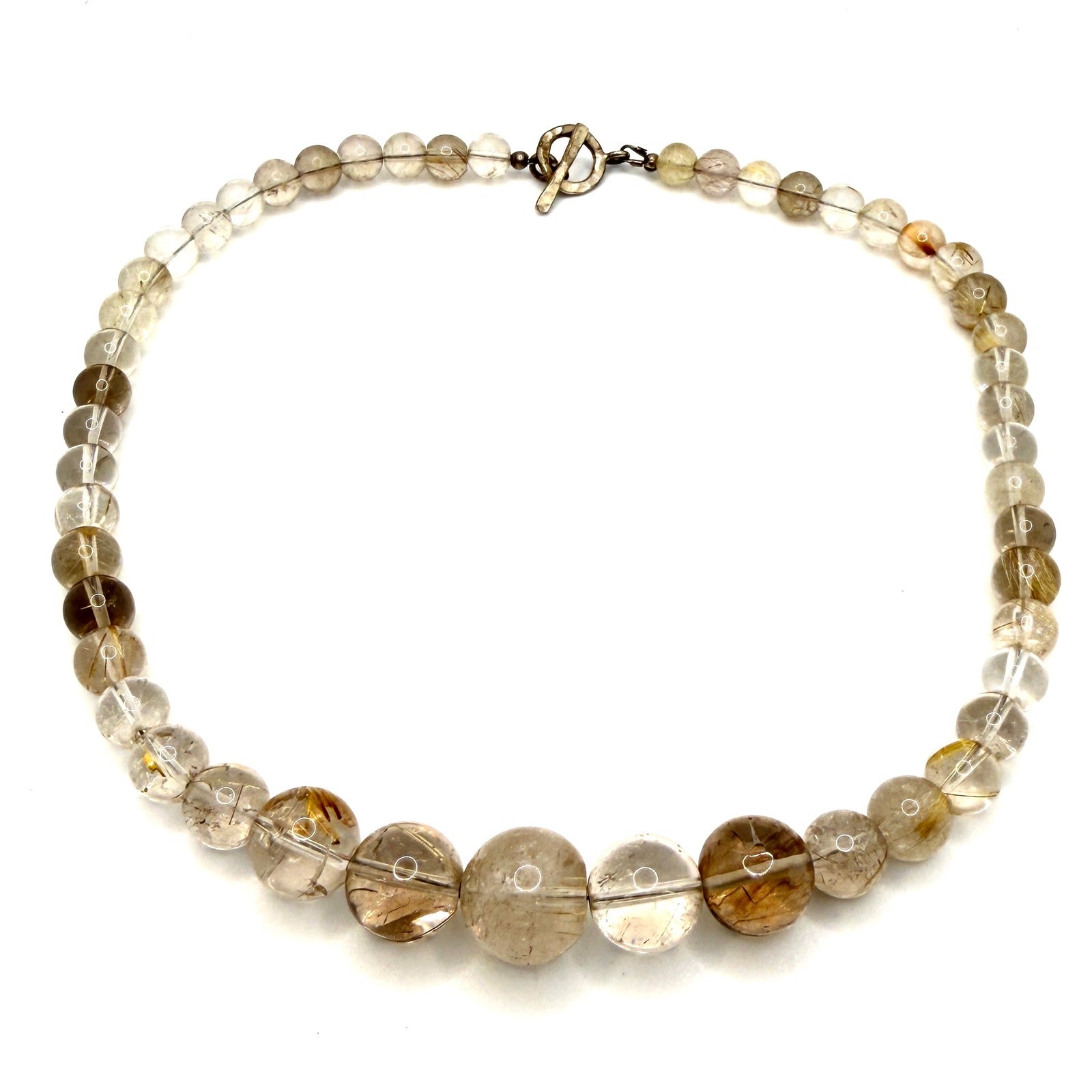 Vintage 90s Rutilated Quartz Graduated Bead Sterling Toggle Necklace