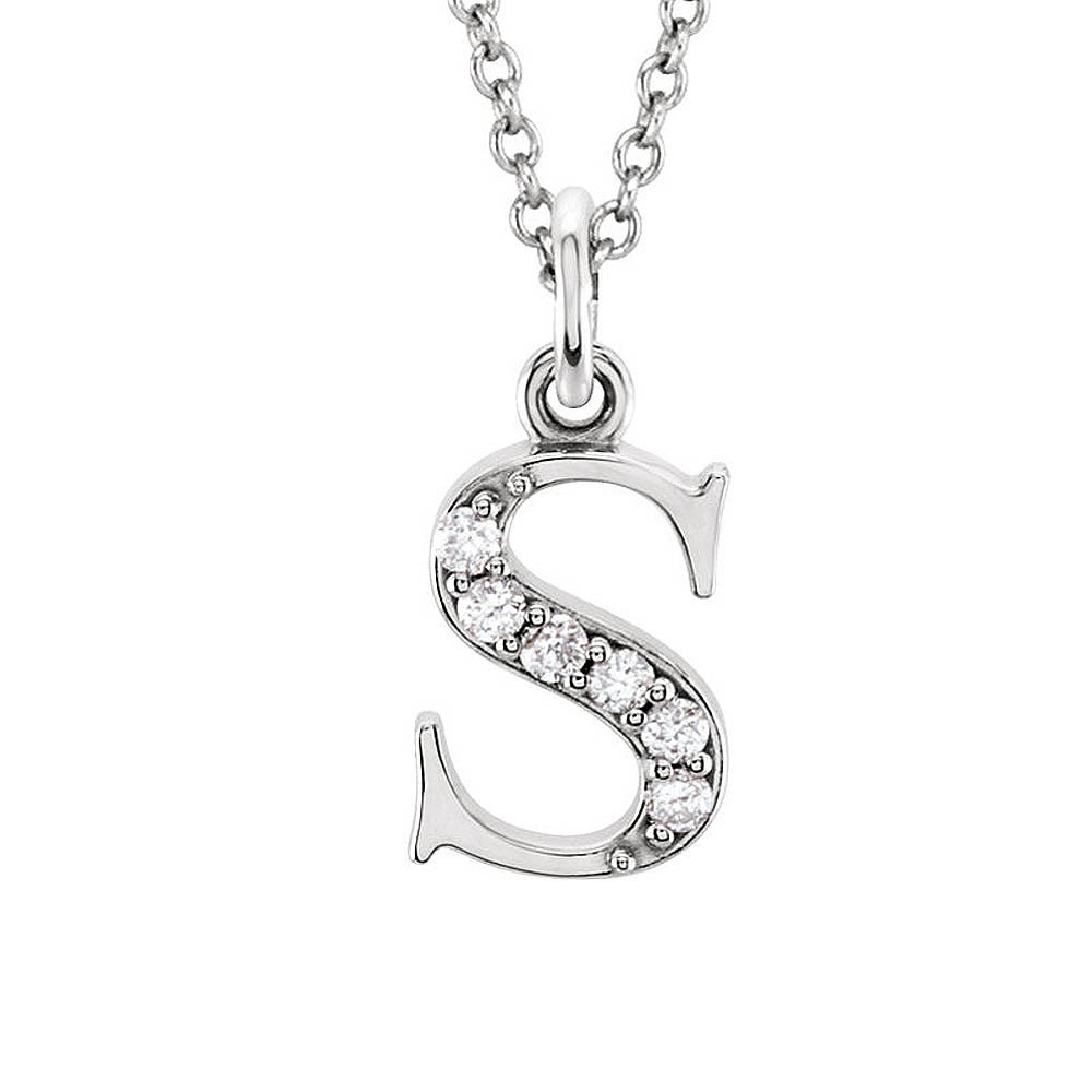 The Abbey 14k White Gold Diamond Lower Case Initial ‘s’ Necklace 16 In