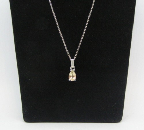 Faceted Oregon Sunstone Necklace Set in S/S, 8 X 5 X 3.5 mm Pear, .80 Carats