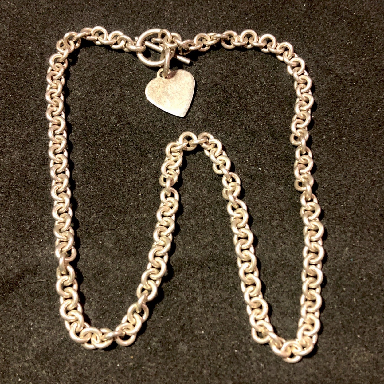 Sterling Silver Heart Charm Toggle Cable Chain Necklace