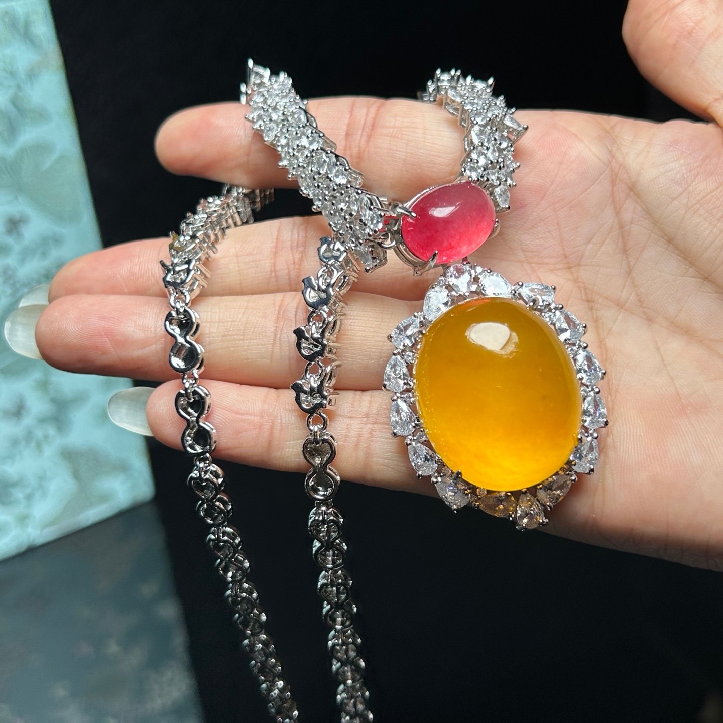 Real Natural Perfect High Ice Yellow Myanmar Jade Jadeite Pendant&Necklaces