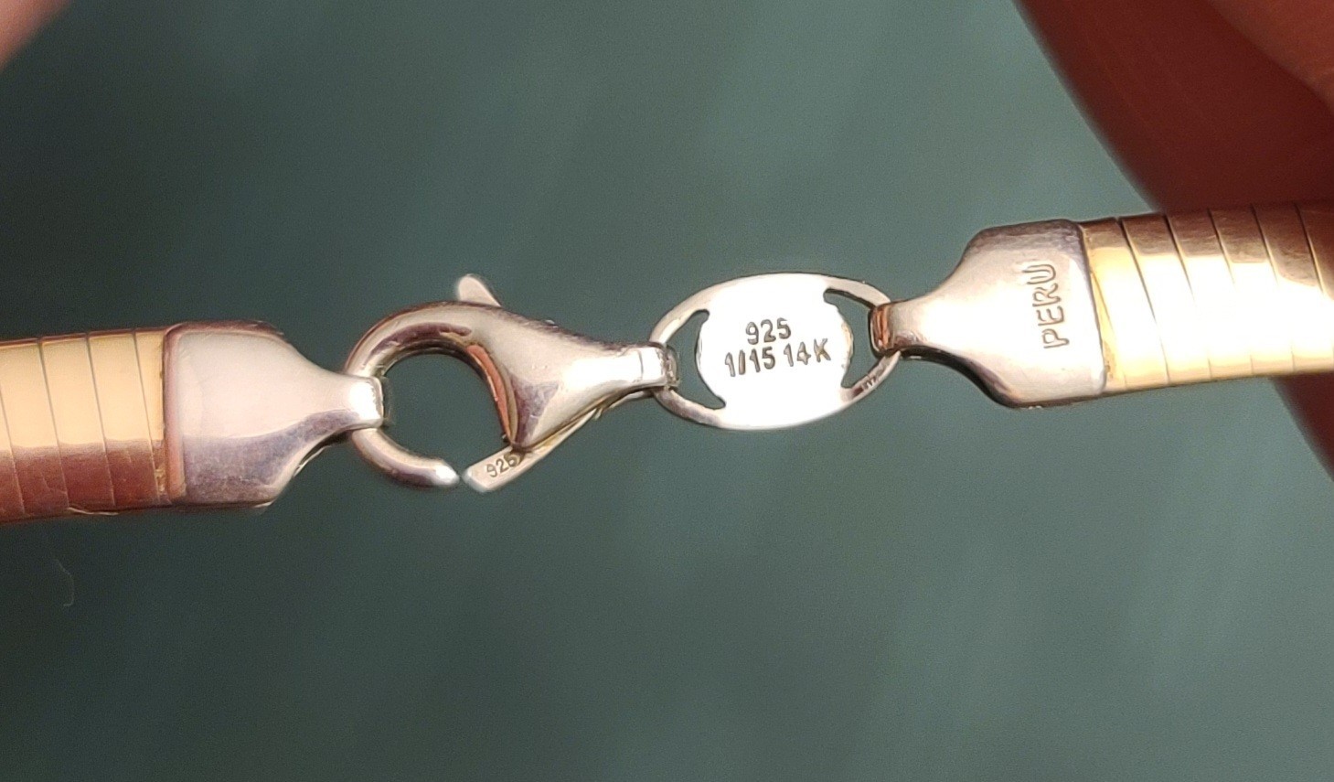 17″ Reversible 6mm Omega Necklace In 14K/SS 925 Weighing Over 18 Grams