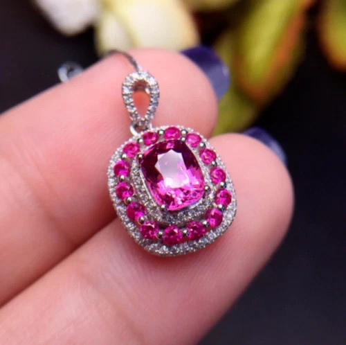 2.50Ct Cushion Ct Red Ruby Diamond Halo Pendant 14K White Gold Finish Free Chain