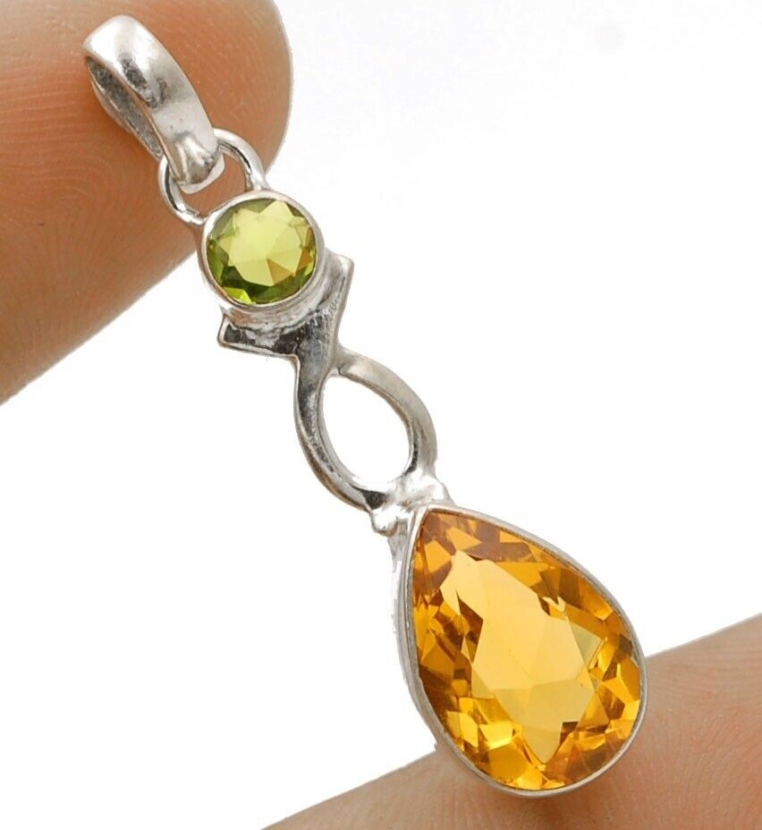 3CT Natural Golden Citrine 925 Sterling Silver Pendant Jewelry 1 1/2″ Long @B9-2
