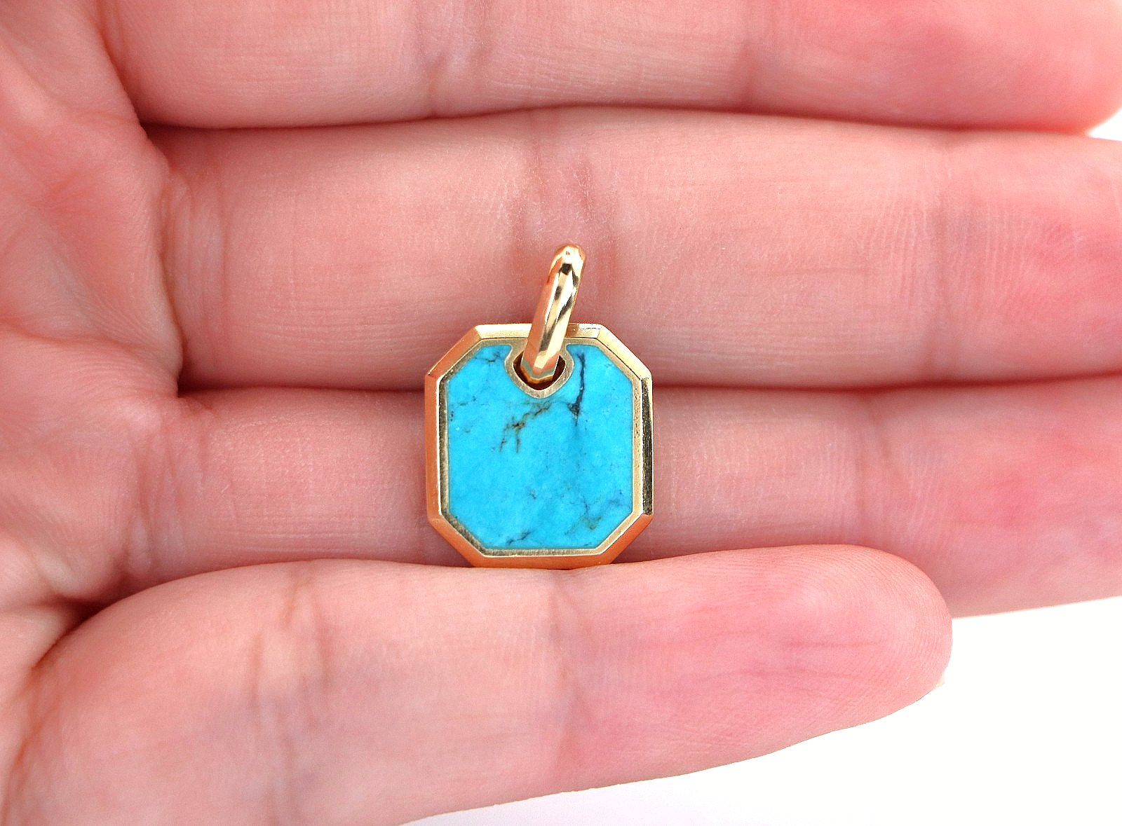 $1600 Men’s David Yurman 18k Yellow Gold Turquoise Octagonal 15mm Amulet Pendant
