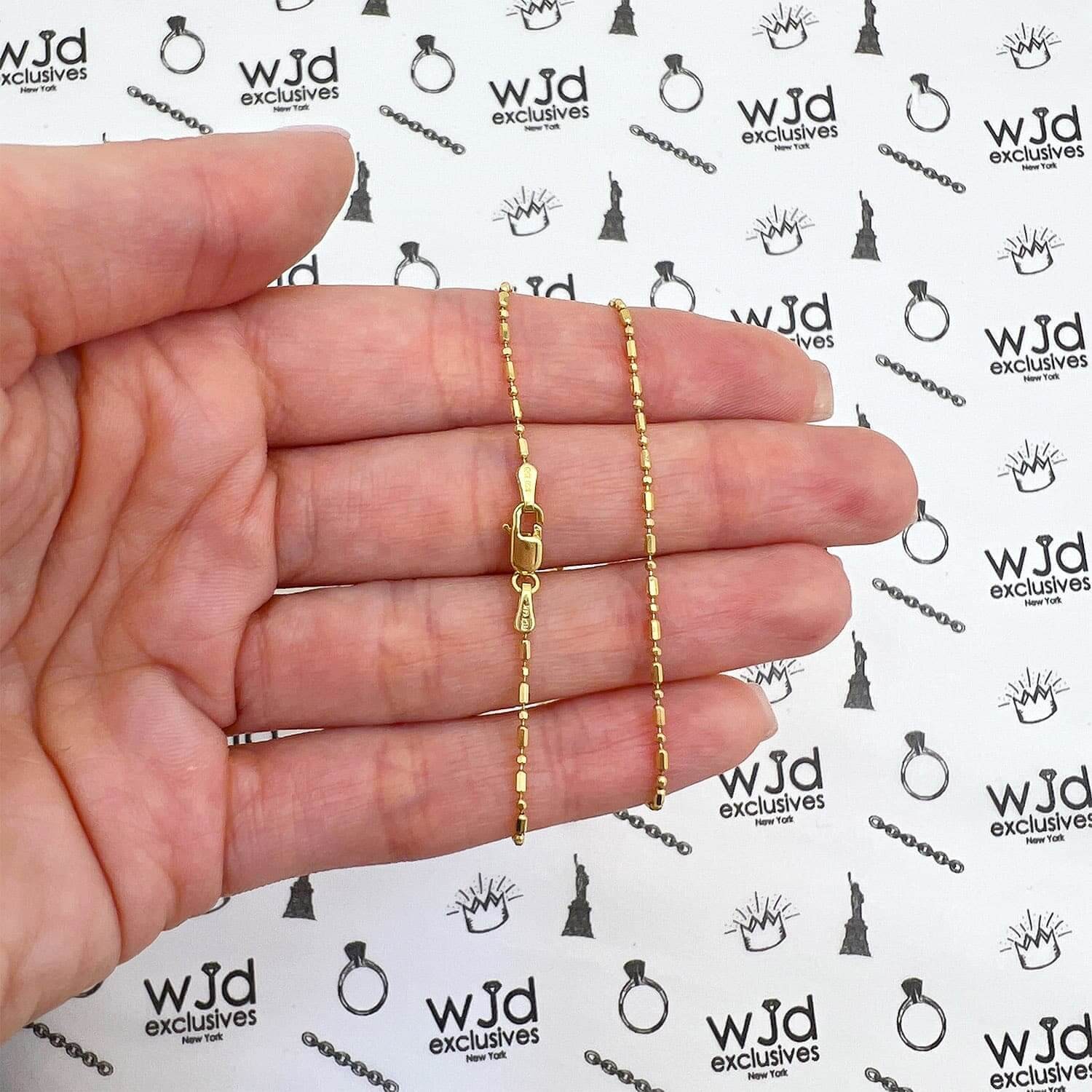 Solid 14K Yellow Gold 1.1mm Ball & Bar Beaded Chain Necklace 16″ 18″ 20″
