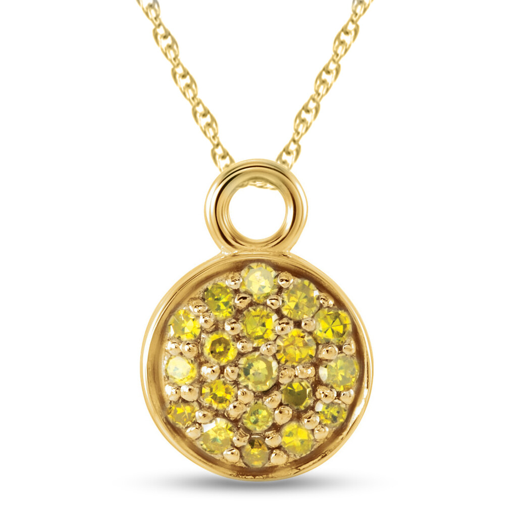 14K Yellow Gold 1/10 CTW Yellow Diamond Dangle Charm or Pendant 18″ Chain