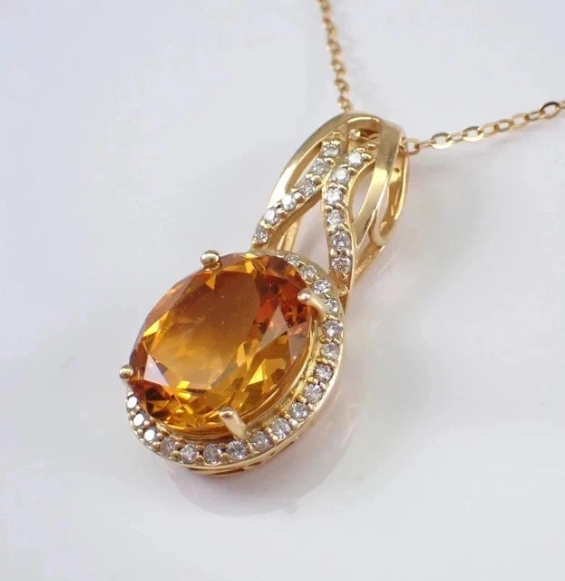3Ct Oval Cut Lab-Created Diamond Citrine Halo Pendant 14K Yellow Gold Plated