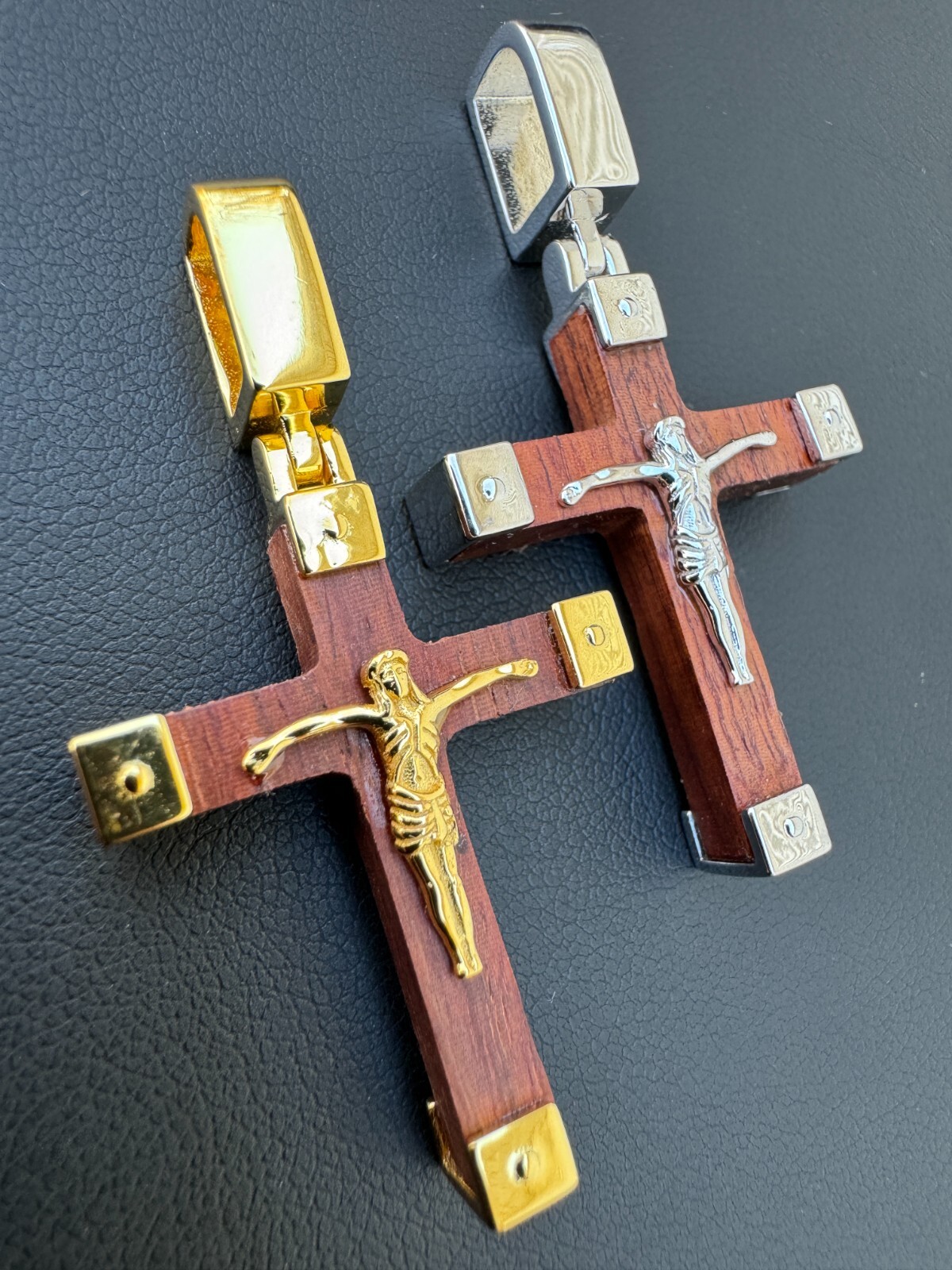 Small Plain Real 925 Silver & Natural Wood Jesus Cross Pendant Necklace 1.25″