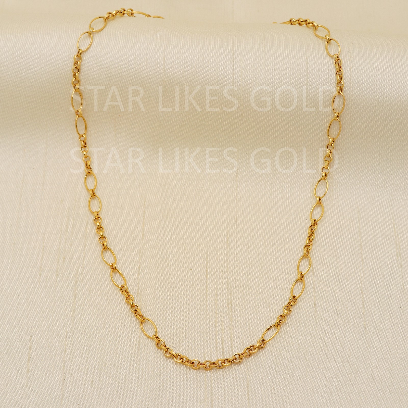 22K Yellow Gold Asymmetric Rolo Link Chain 20″ 7.89g 6mm/3.5mm Cable Necklace