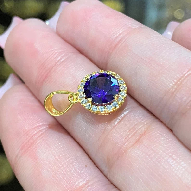 3CT Round Cut Lab Created Sapphire & Diamond Hallo Pendant 14k Yellow Gold Over