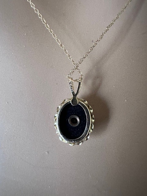 Estate 14K Yellow Gold Onyx & Diamond Pendant Chain Necklace