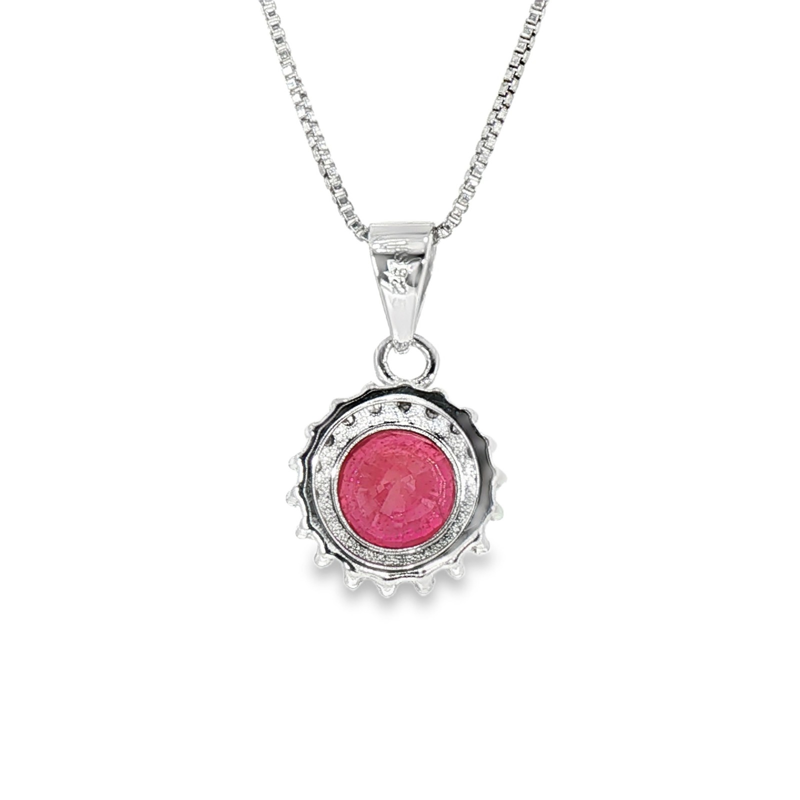 925 Sterling Silver Natural Ruby Round Pendant Top Blood Red Rhodium Plated
