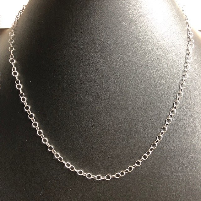 B1007 Sterling Silver Rolo Chain Necklace Adjustable Delicate Classic 17″ 2.5g