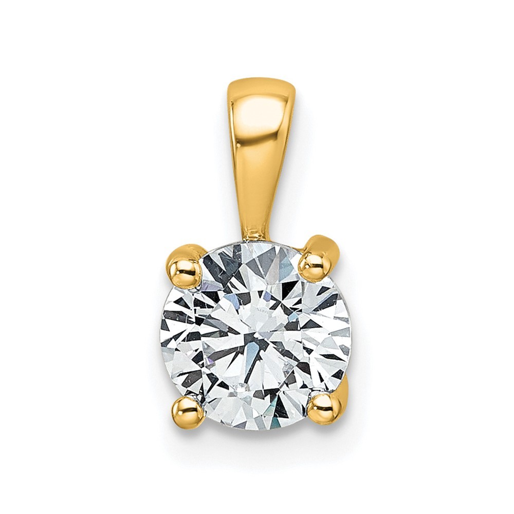 14k Yellow Gold 1 Ct Round Cut Lab Grown Diamond VS/SI+ G+ Four Prong Pendant