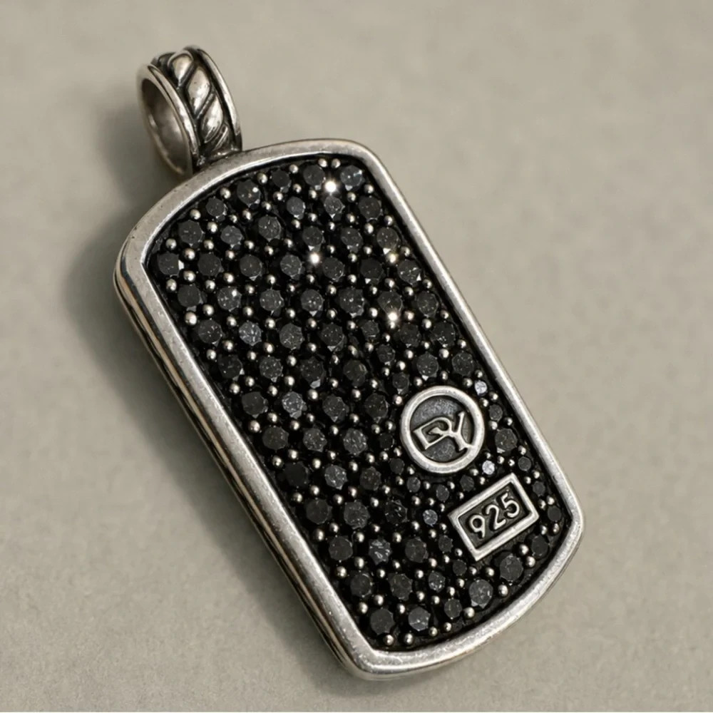 David Yurman Black Diamond Pavé Sterling Dog Tag Pendant