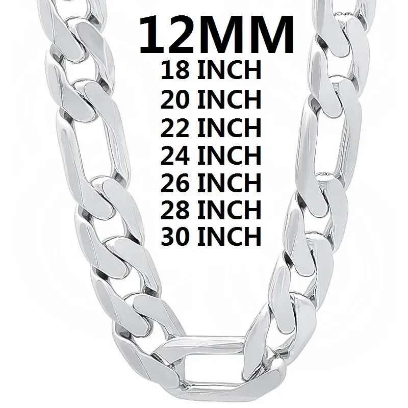 925 Sterling Silver necklace classic 12MM Cuban chain 18-30 inch Fashion jewelry