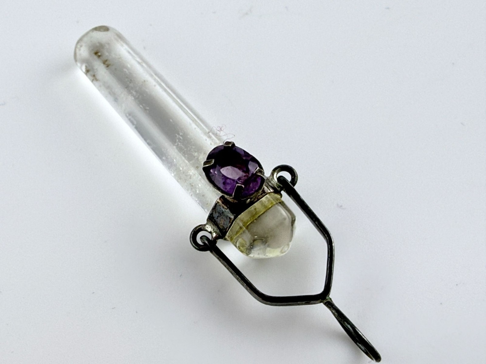 Sterling Silver Quartz Point with Amethyst Accent Pendant 5.4g 2 1/8 Inches