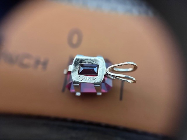 Estate 14K Yellow Gold Red Radiant Garnet Pendant
