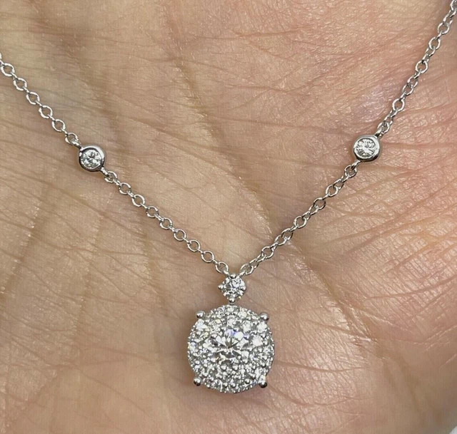 2.20Ct Round Cut Lab Grown Diamond Cluster Pendant Necklace 925 Sterling Silver