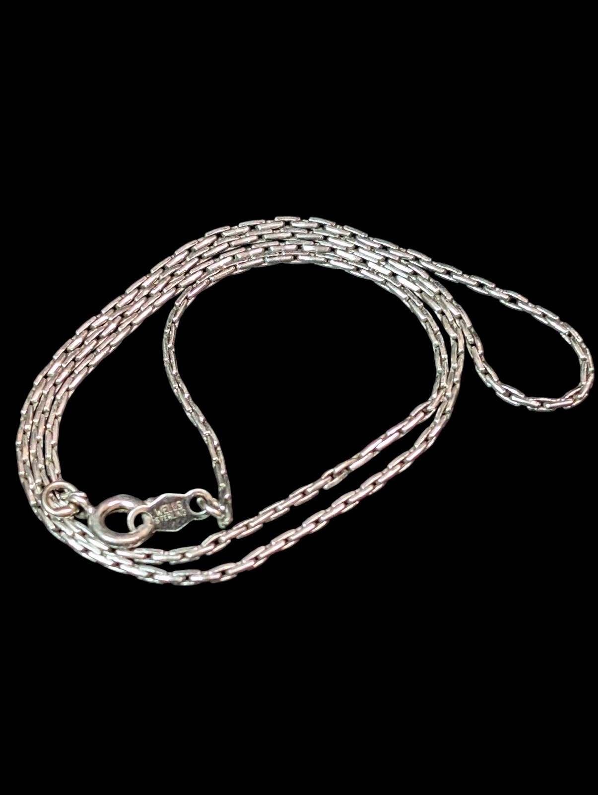 Vintage Signed Wells Sterling Silver Elongated Link Chain Choker Necklace 15.5″