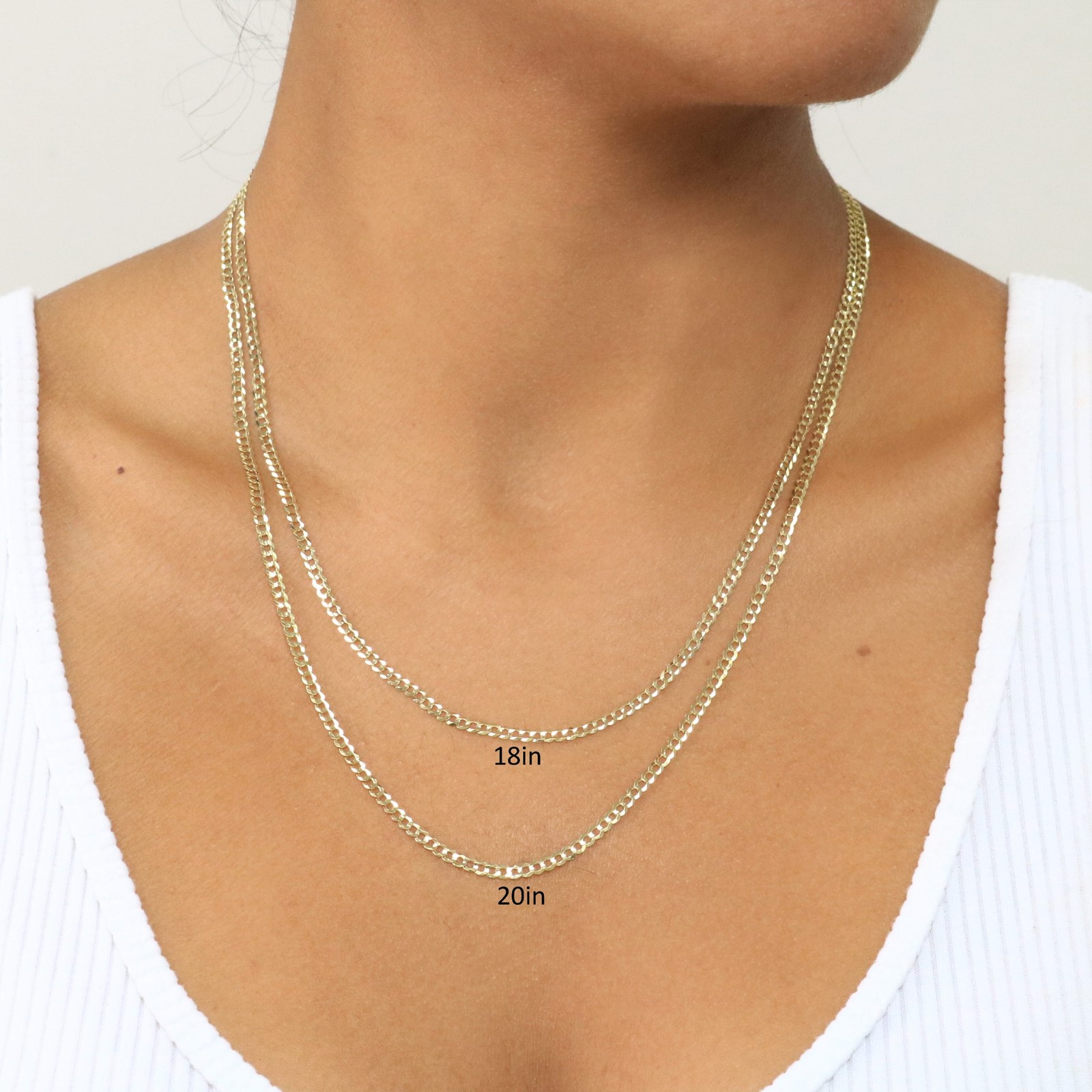 10K Yellow Gold 2.5mm Solid Curb Cuban Chain Link Mens Womens Necklace 18″
