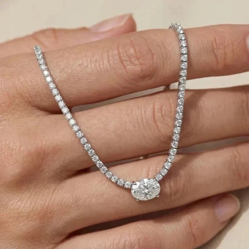 3CT Lab Grown/CVD VS1-E/F Diamond 2.5MM Round Tennis 18″ Necklace 14k White Gold