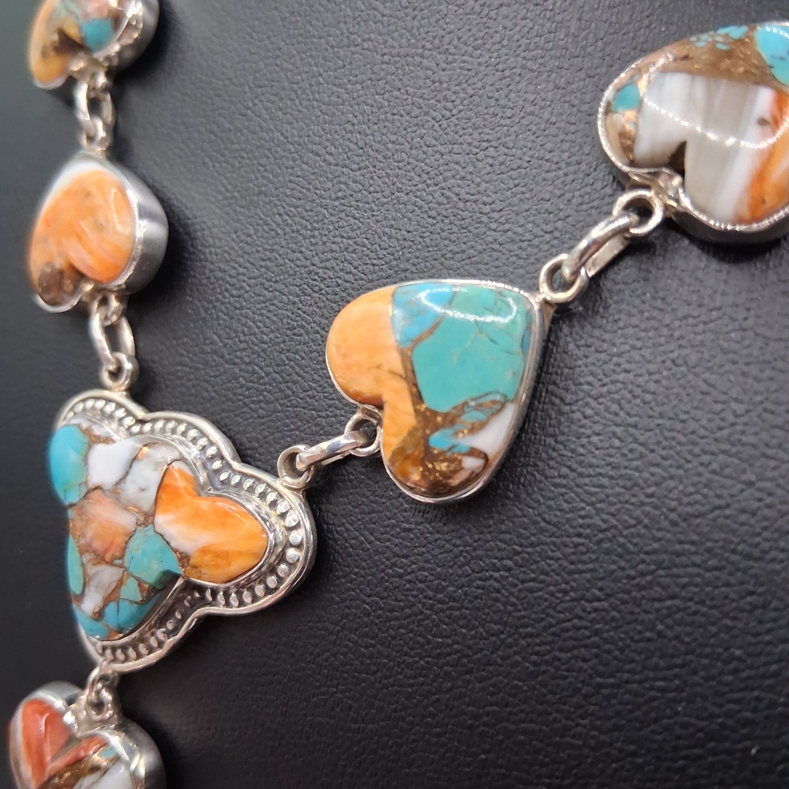 Southwestern Spiny Oyster Turquoise Necklace 19in Y Drop Design Sterling Silver