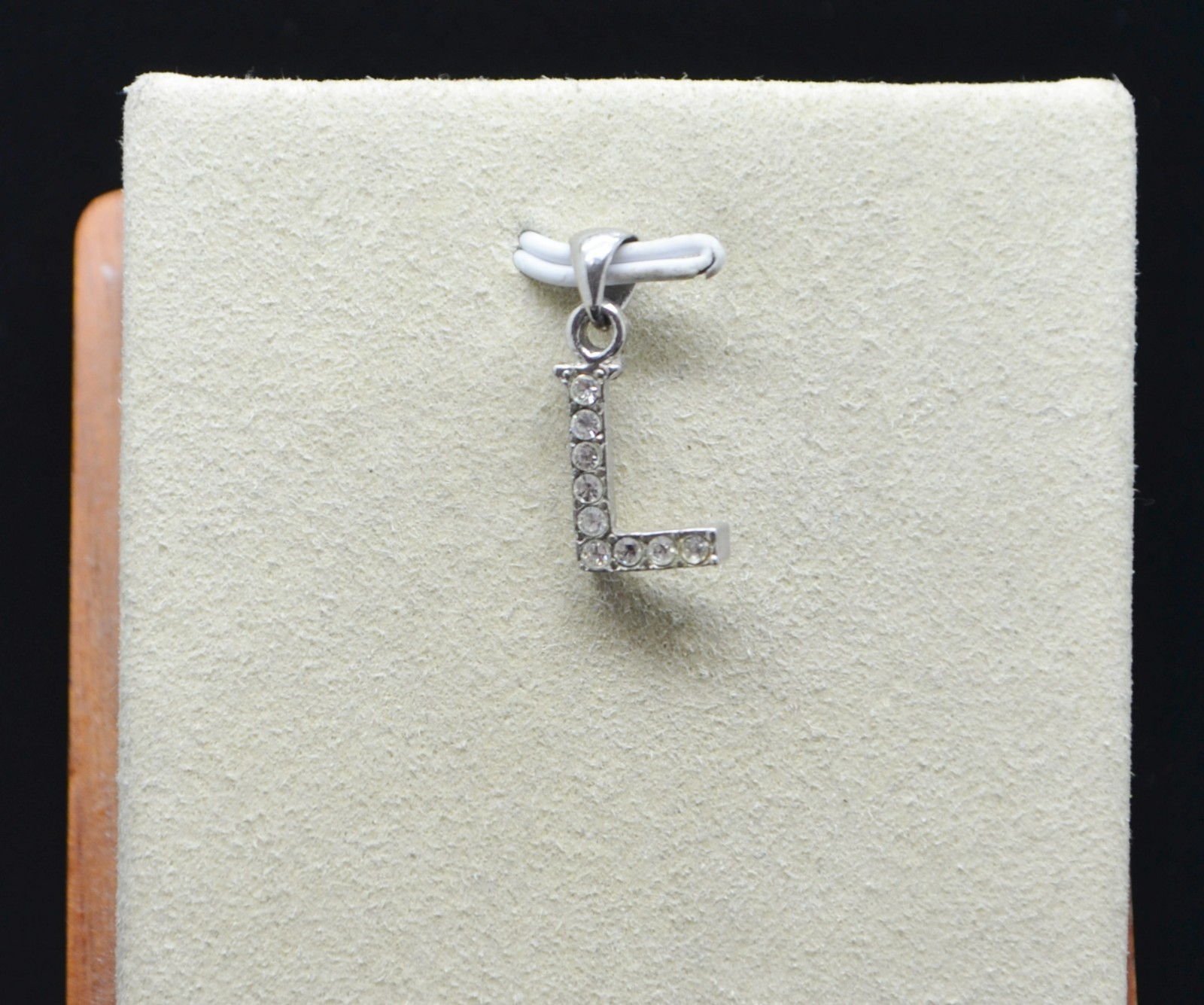 Sterling Silver Clear Gems “L” Shaped Pendant / Charm #FMH127