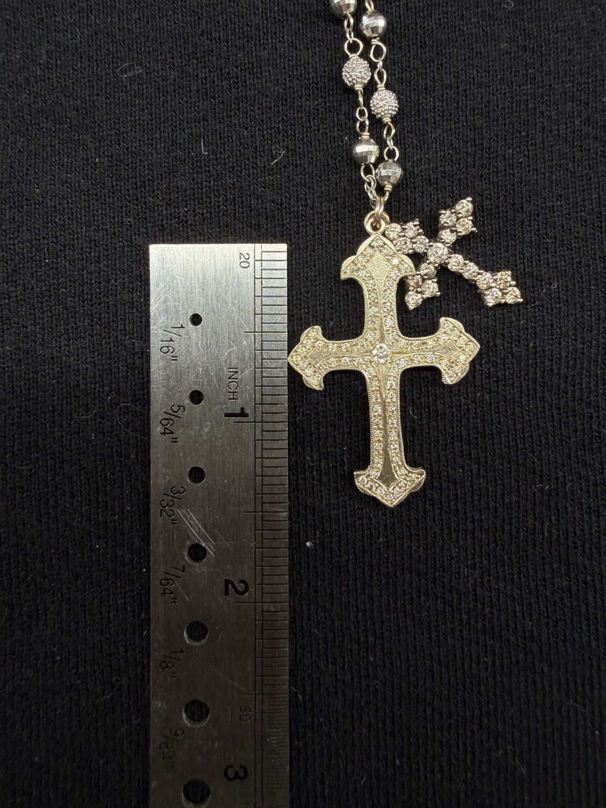 Devon Paige McCleary 14K Gold Diamond Double Cross Necklace Designer Signed