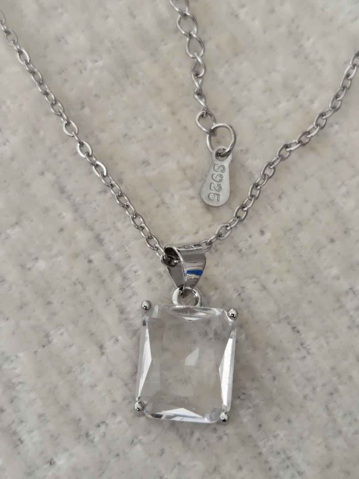 Sterling Silver Clear Cube Crystal 18 Inch Necklace UK Seller