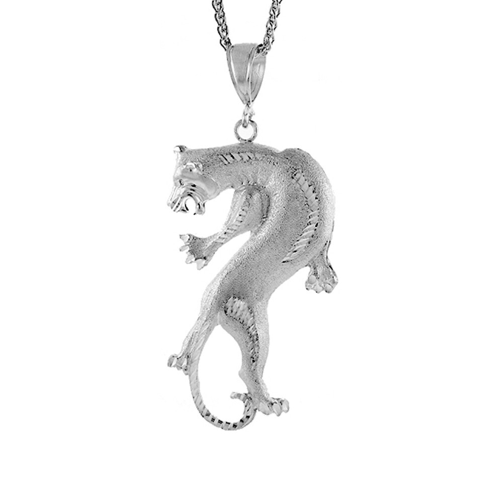 925 Sterling Silver Pouncing Panther Pendant Diamond Cut 3 1/2 (88mm) Inch Tall