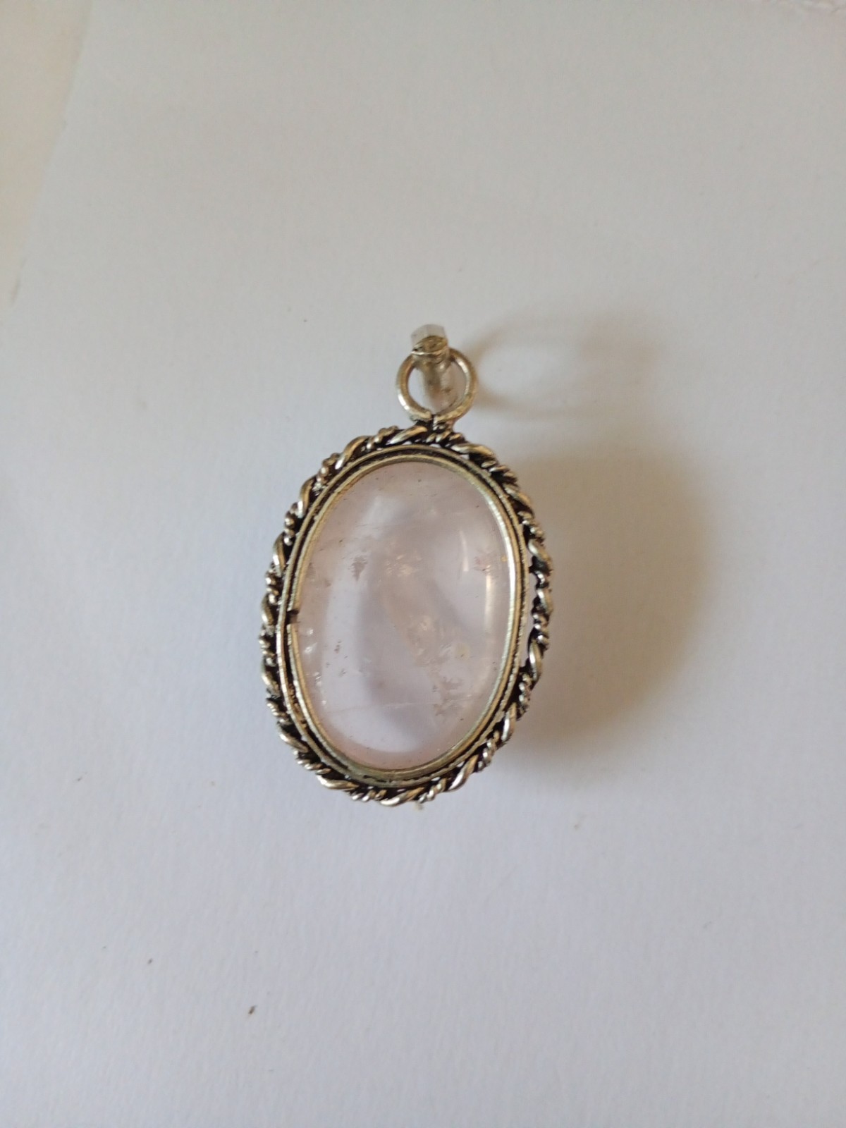 Large Rose Quartz Sterling Silver Pendant