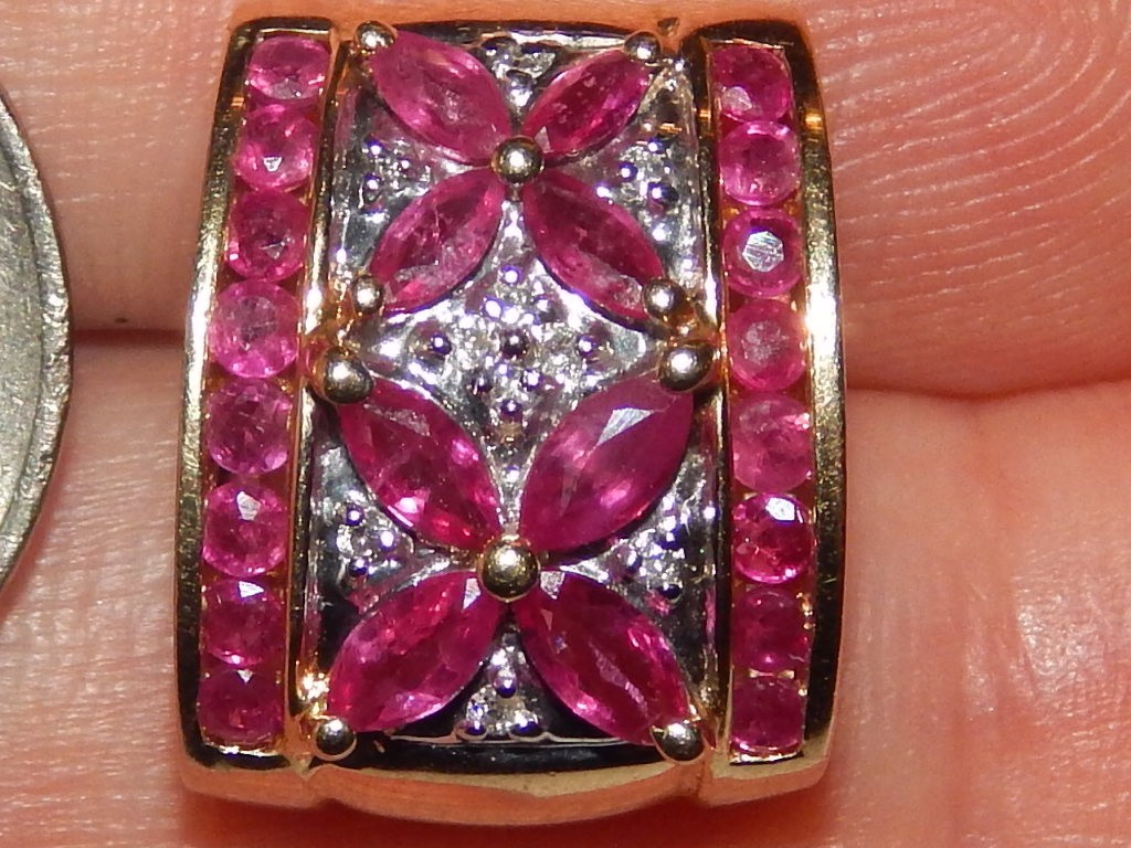 14K YELLOW GOLD RUBY & DIAMOND CHANNEL SET 7/10 INCH SLIDE NECKLACE PENDANT