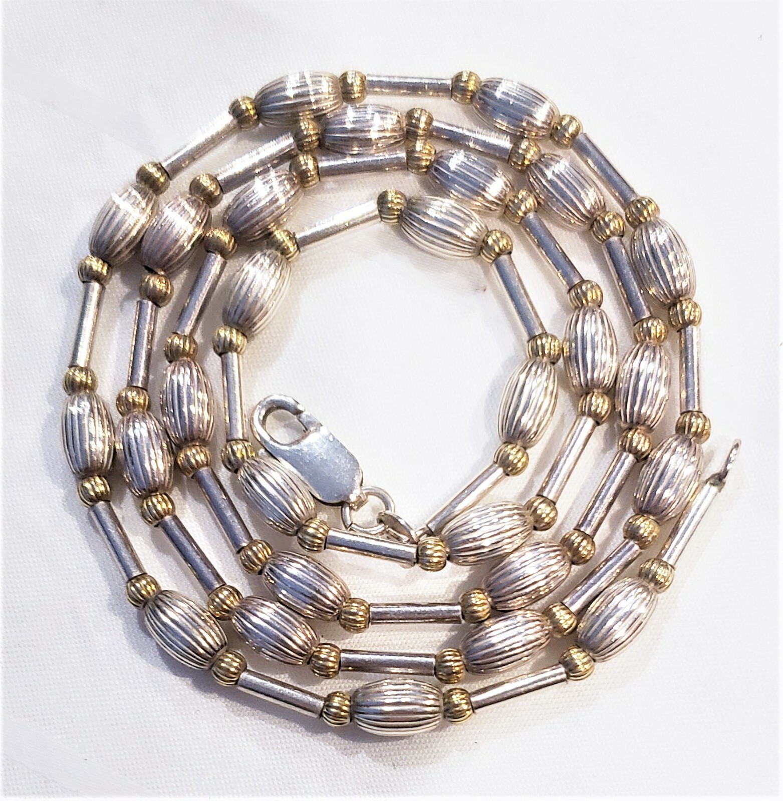 Designer Signed Sterling Silver Yellow Gold Beads Bar Station Necklace Italy 20g