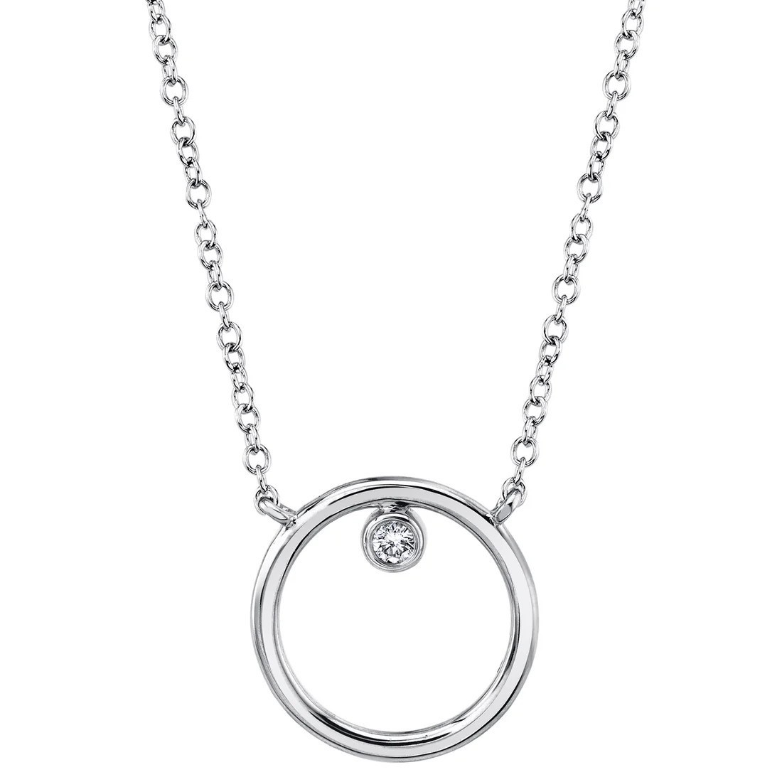 Solid 14K Gold Solitaire Diamond Open Circle Pendant Necklace New Year Gifts