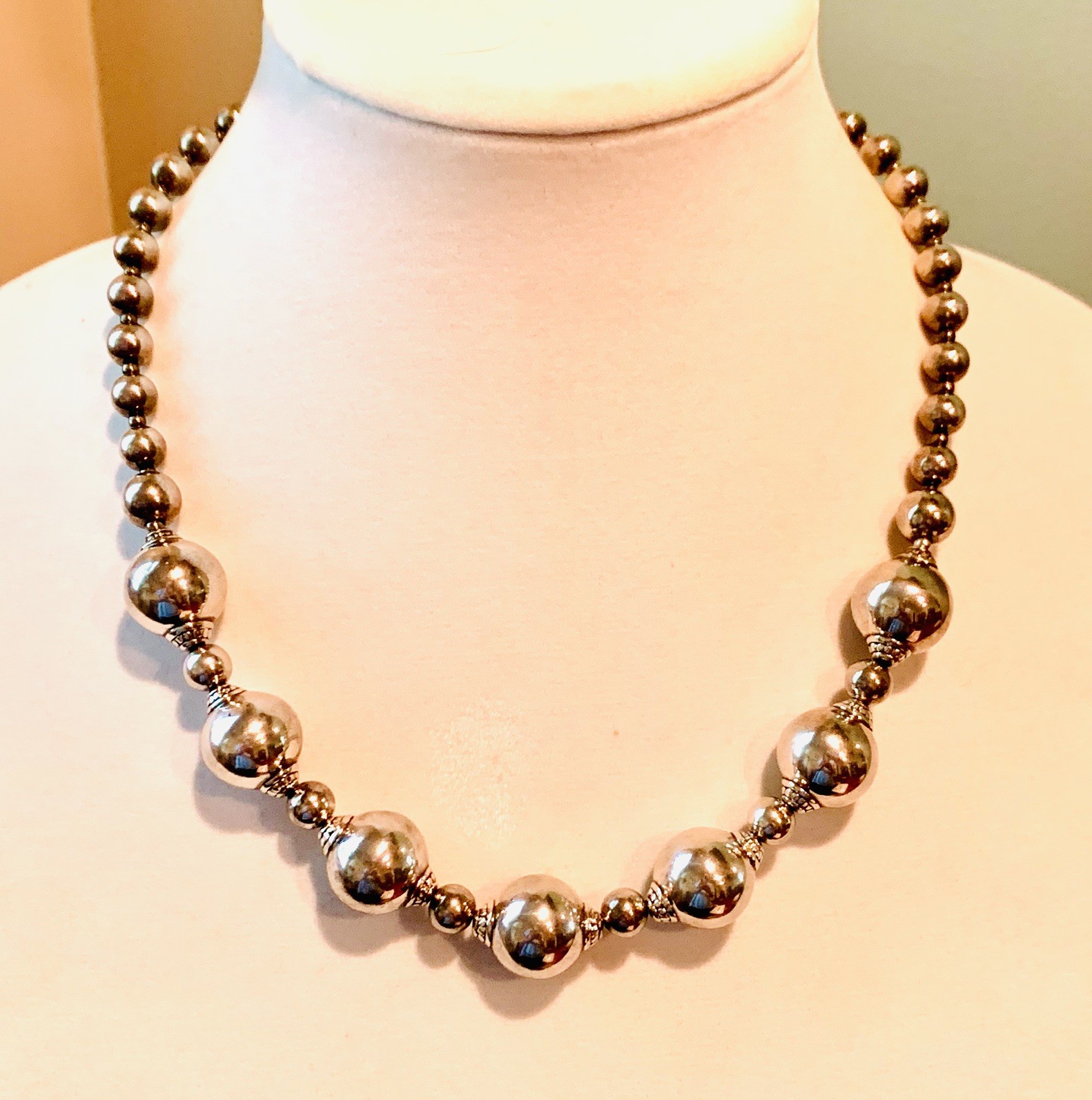 Milor Italy Sterling Silver 925 Beaded Ball Necklace 18-20”