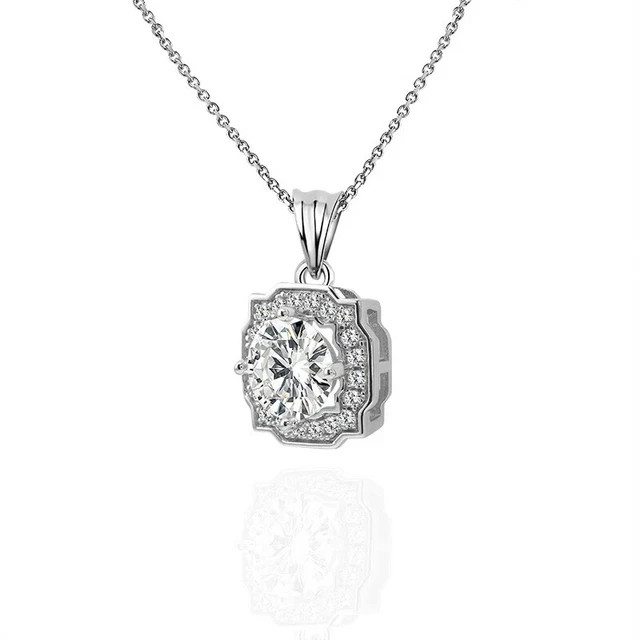 1.70ct Lab Grown Diamond Beauty Halo Pendant With Chain 14K White Gold Plated