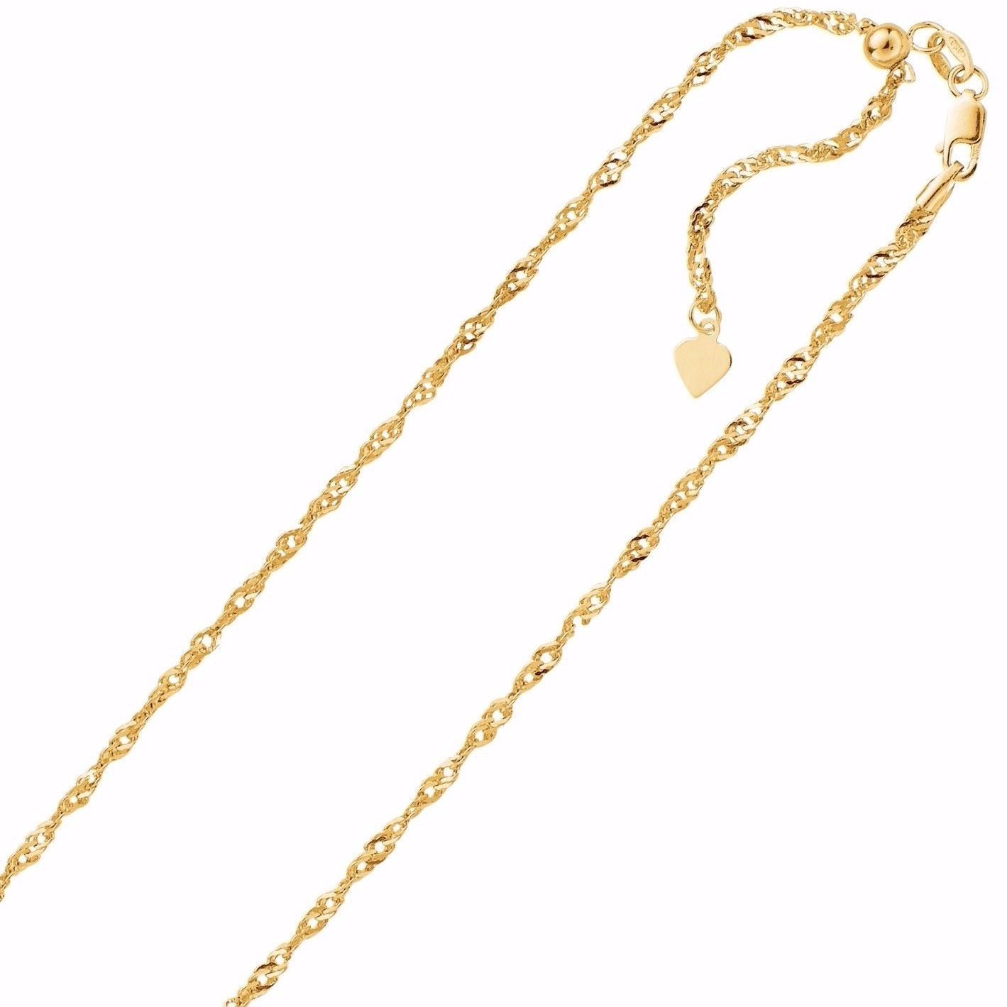 1.1mm Solid Adjustable Singapore Chain Necklace REAL 14K Yellow Gold Up To 22″