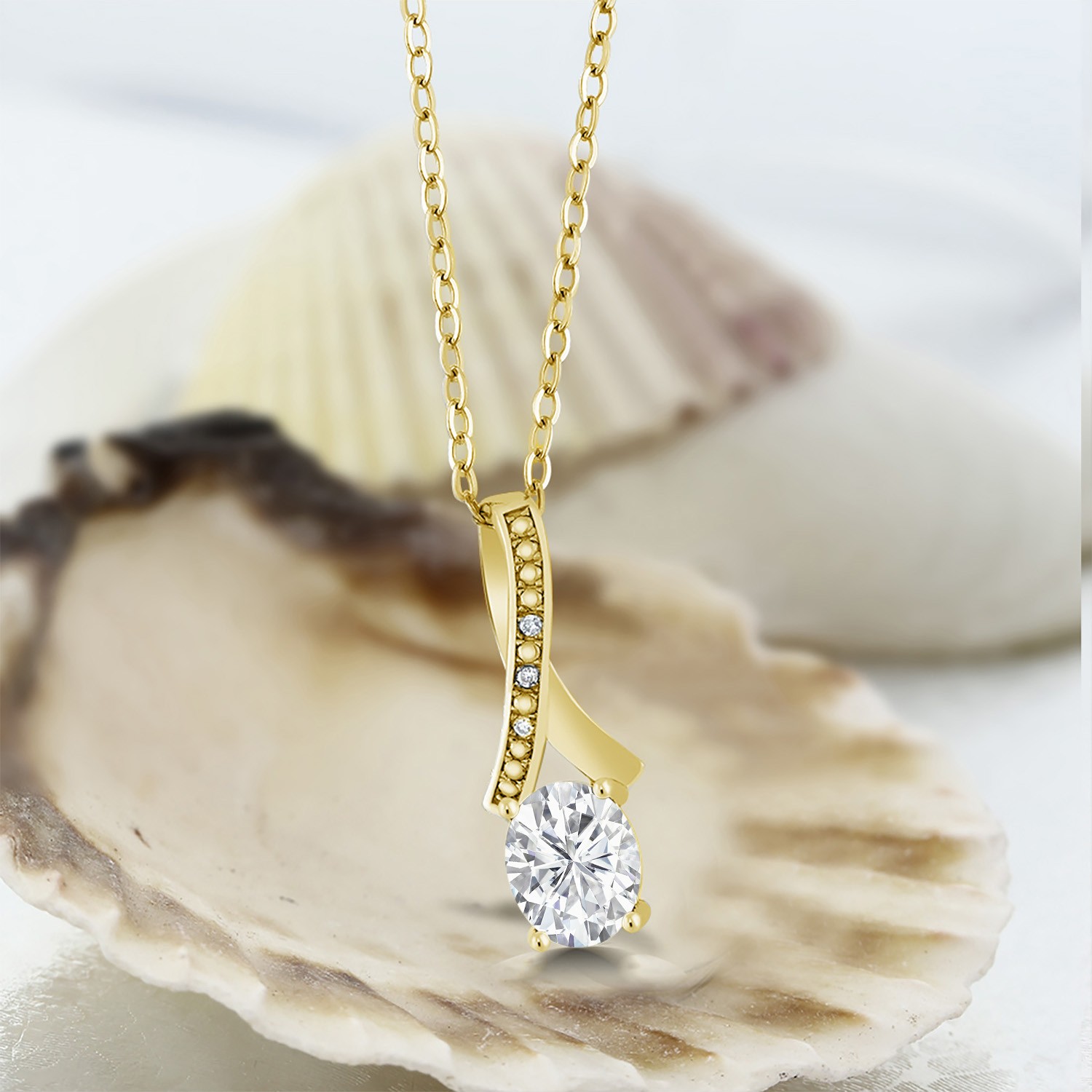 18K Yellow Gold Plated Silver Pendant Near Colorless Moissanite & Diamond
