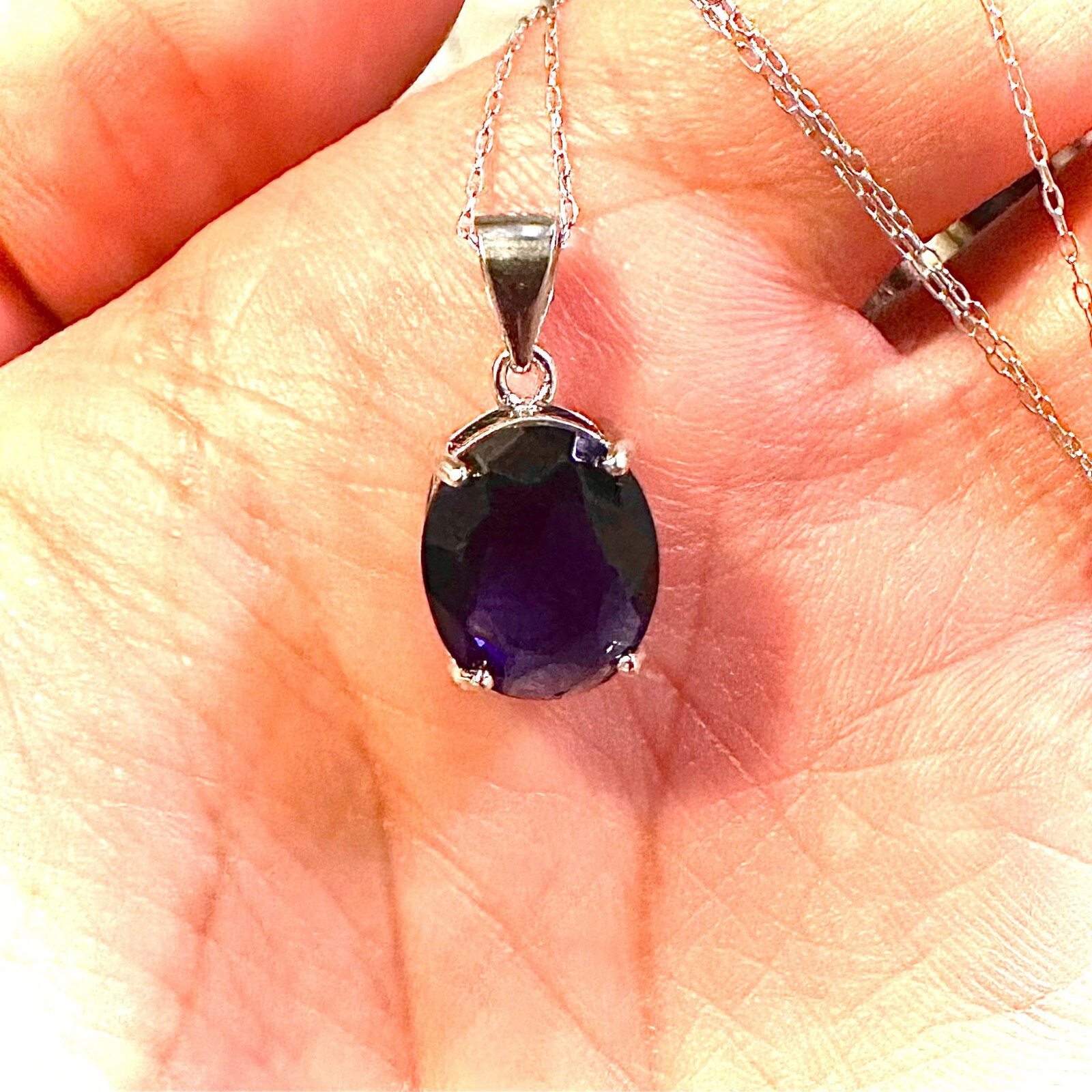 Blue Sapphire Necklace 925 Sterling Silver Italy Pendant for Women lab-created